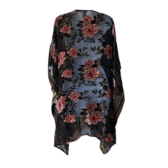 Aratta Silent Journey Viola Burnout Velvet Kimono Floral Rose Stripe Boho One Sz - Picture 3 of 15